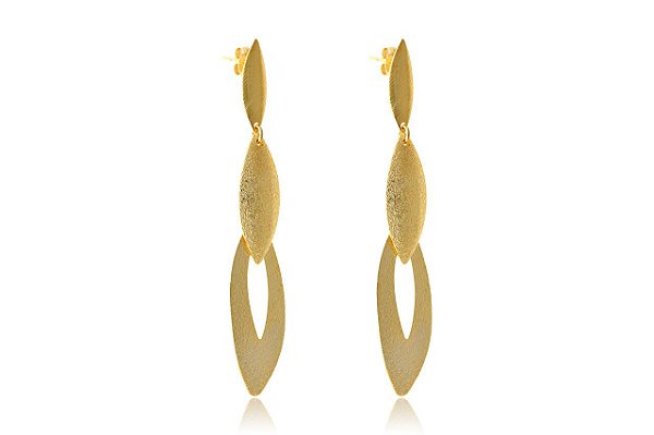 Brinco Grande De Folhas Sobrepostas Folheado Em Ouro 18k [F027]
