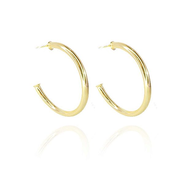 Brinco Argola Média Folheado Em Ouro 18k [F027]