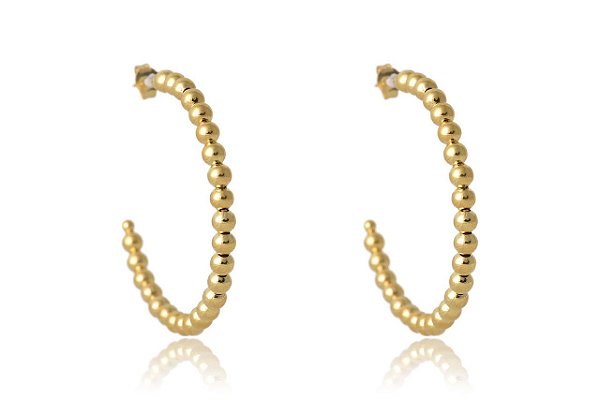 Brinco Argola Grande De Bolinha Dourada Folheado Em Ouro 18k [F027]