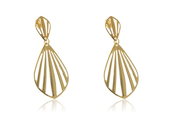 Brinco Grande De Concha Vazada Folheado Em Ouro 18k [F027]