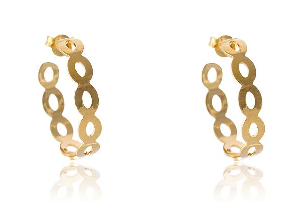 Brinco Argola Média Com Vazados Ovais Folheado [F027]