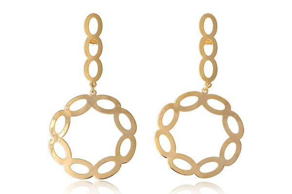 Brinco Com Fio E Círculo Com Arcos Folheado Em Ouro 18k [F027]
