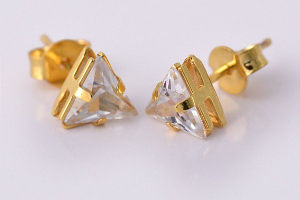 Brinco Triângulo De Zircônia Folheado [F027]