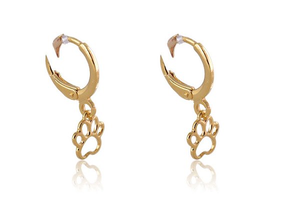 Brinco Argolinha De Patinha De Cachorro Folheado Em Ouro 18k [F027]