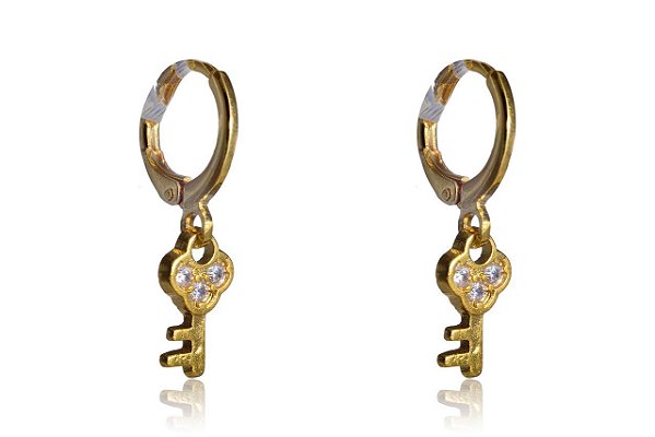 Brinco Argolinha Com Chave Folheado [F027]