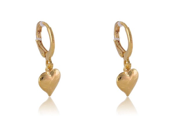 Brinco Argolinha Com Coração Grande Folheado [F027]