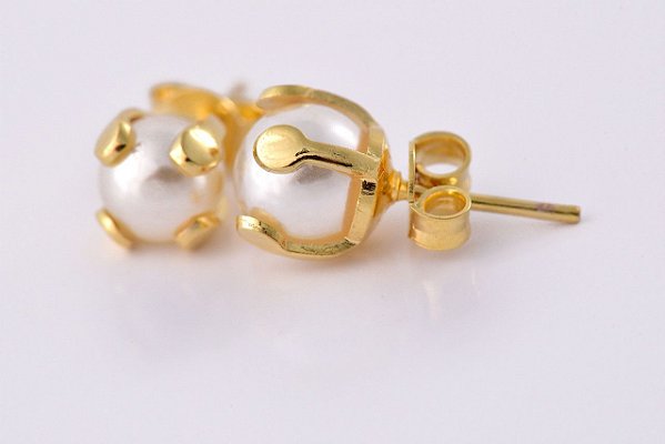Brinco De Pérola Com Detalhe Dourado Folheado Em Ouro 18k [F027]