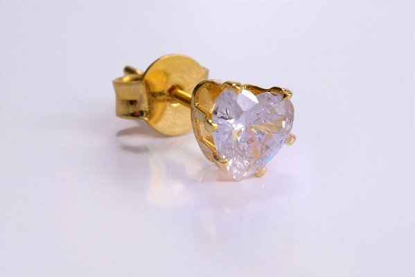 Brinco Zirconia De Coração Grande Folheado [F027]