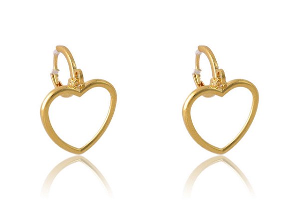 Brinco Argolinha Com Coração Médio Vazado Folheado [F027]