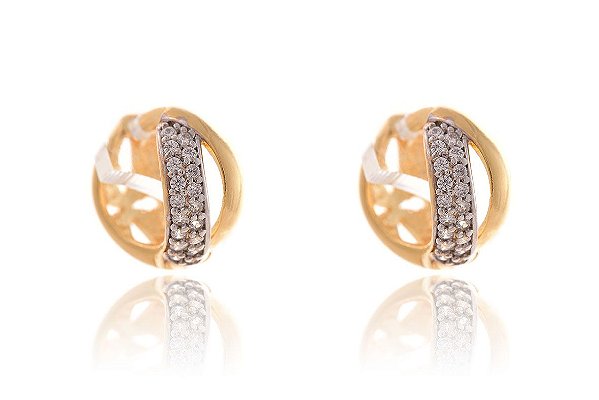 Brinco Argola Com Um Elo Liso E Um Trabalhado Em Zircônia [F027]