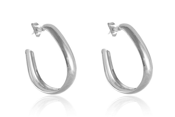 Brinco Argola Oval Folheado Em Ródio Branco [F027]