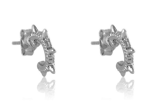 Brinco Argolinha De Tachinhas Folheado Em Ródio Branco [F027]