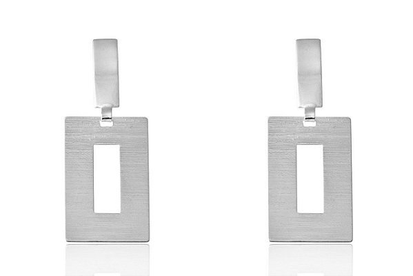 Brinco Com Fio Retangular Folheado Em Ródio Branco [F027]