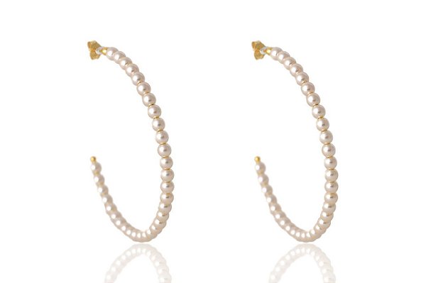 Brinco De Argola Com Pérolas Pequenas Folheado Em Ouro 18k [F027]