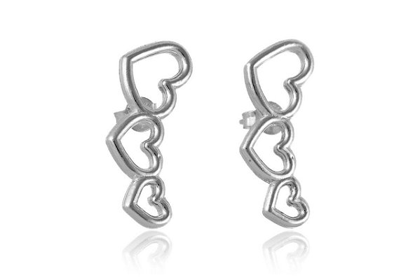 Brinco Ear Cuff  Com Coração Vazado Folheado Em Ródio Branco [F027]