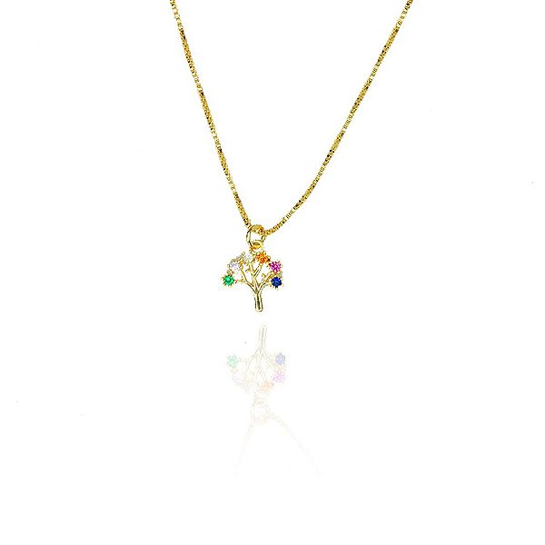 Choker árvore Da Vida Colorida Folheado Em Ouro 18k [F027]