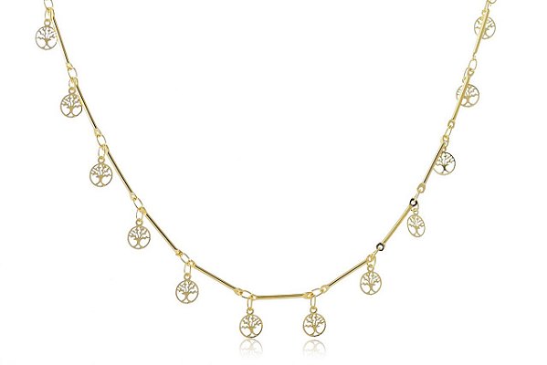 Choker árvores Da Vida Folheado Em Ouro 18k [F027]