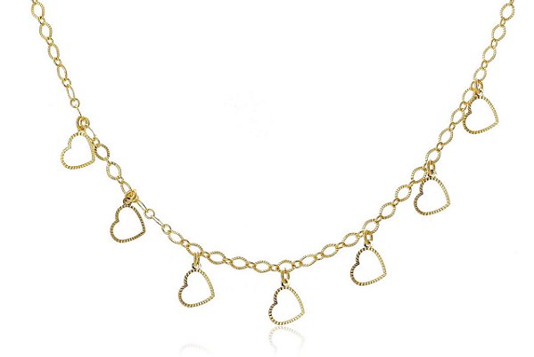 Choker Com Corações Folheado Em Ouro 18k [F027]