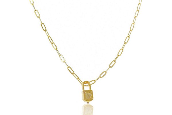Colar  Corrente Cartier Pingente Cadeado Folheado Ouro 18k [F027]