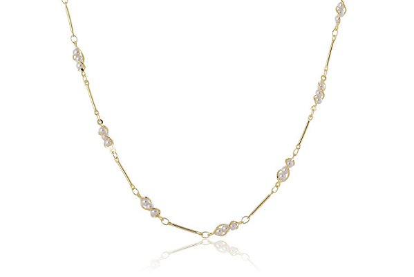 Colar Choker Com Mini Pérolas Na Corrente Folheado Em Ouro 18k [F027]
