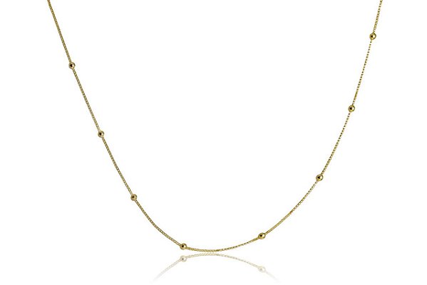 Colar Corrente Italiana Com Bolinha Dourada Folheado Em Ouro 18k [F027]