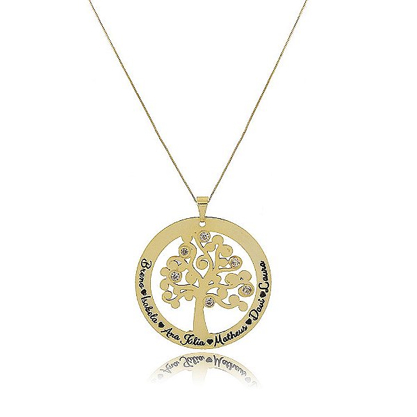 Colar Personalizado árvore De Vida Com Nomes Folheado Em Ouro 18k [F027]