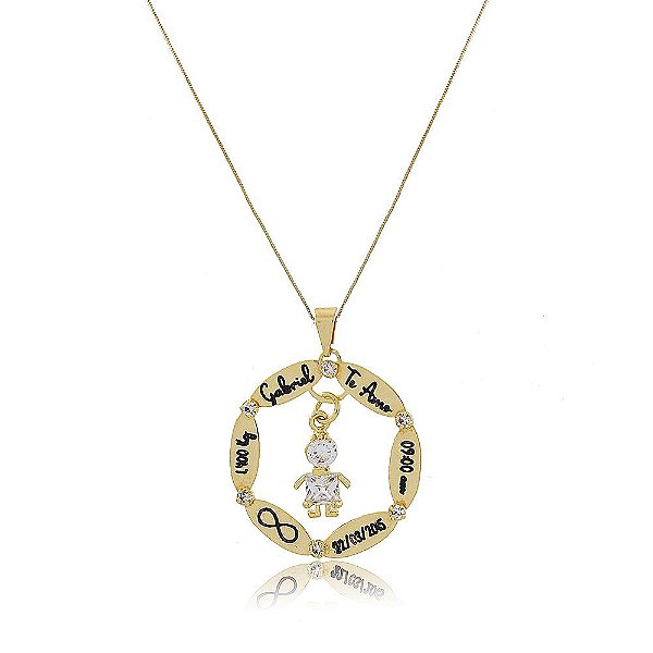 Colar Personalizado Mandala Com Dados Nascimento Folheado Em Ouro 18k [F027]