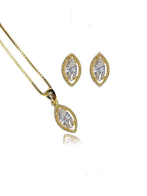 Conjunto De Folha Com Zircônia Com Filete [F027]