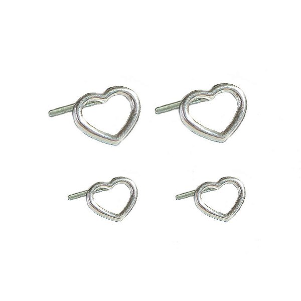 Duo Coração Vazado Em Prata 925 [F027]