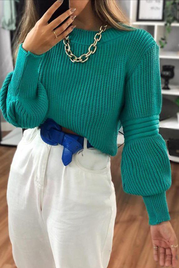 Blusa Tricot Manga Longa Bufante [F081]