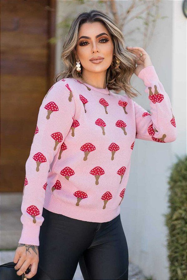 Blusa Tricot Manga Longa Cogumelo [F081]