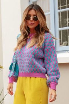 Blusa Tricot Manga Longa Geométrica [F081]