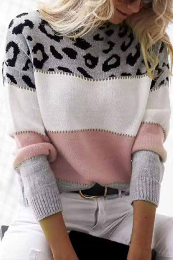 Blusa Tricot Manga Longa Onça [F081]