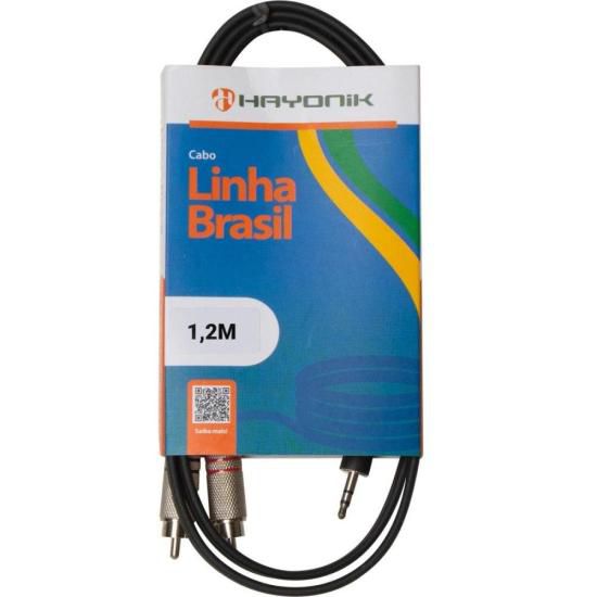 Cabo de Áudio Linha Brasil P2 Estéreo X 2 RCA 1,2m Preto HAYONIK [F003]