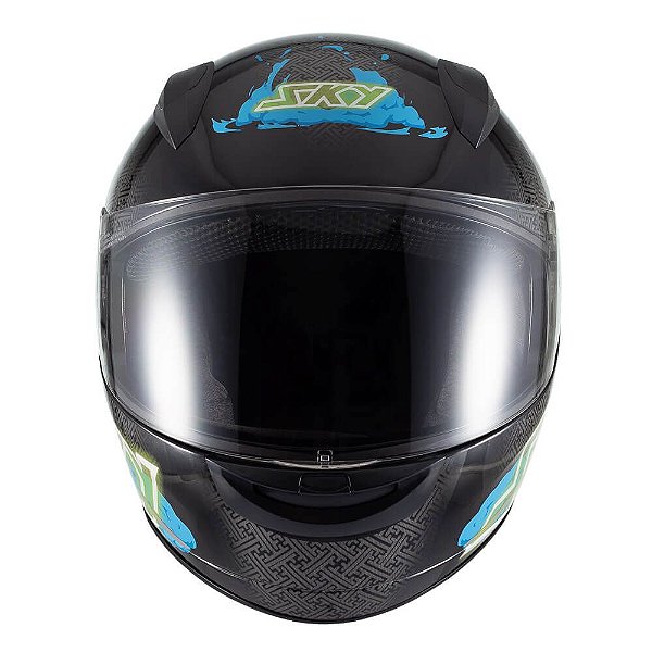 Capacete Sky Two Samurai Preto Fosco Transf Azul 56 [F016]
