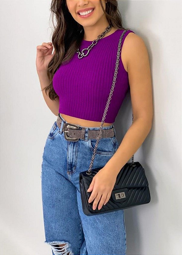 Cropped Básico Canelado Tricot Modal [F081]