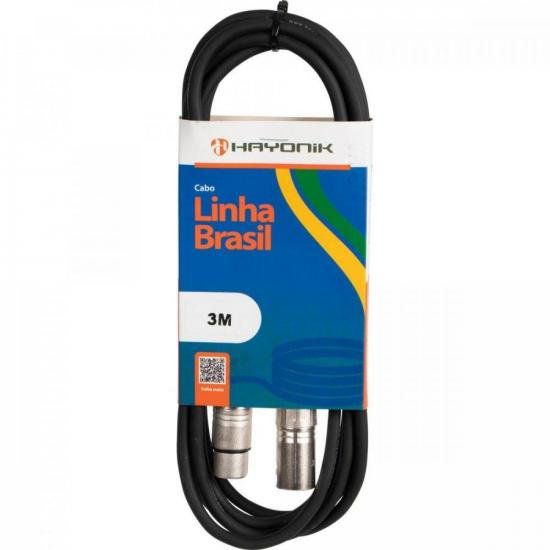 Cabo para Microfone Hayonik Linha Brasil XLR(F) X XLR(M) 3m Preto [F002]