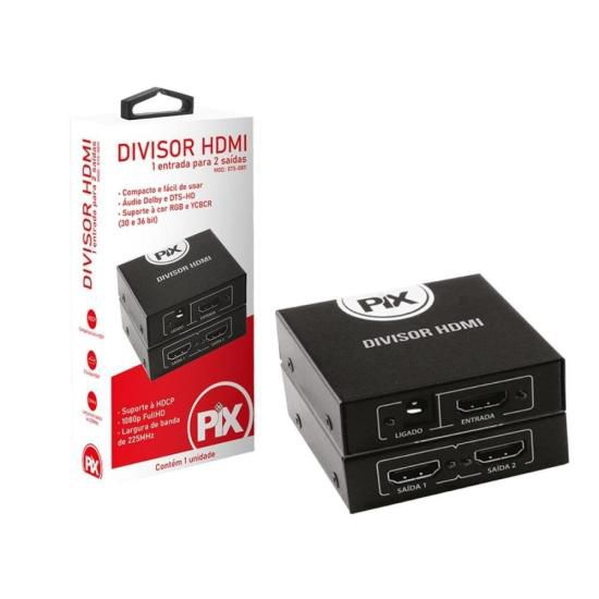 Divisor HDMI 1.3 1 Entrada X 2 Saídas Preto PIX [F002]