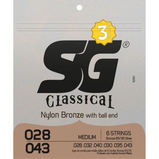 Encordoamento p/ Violão Nylon Bronze Medium Pack c/ 3 SG [F002]