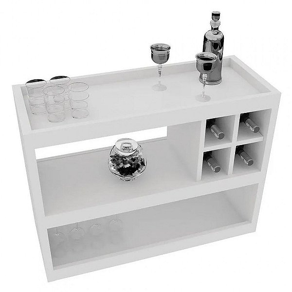 Aparador Bar Com Rodizios Branco Em Mdf [F031]
