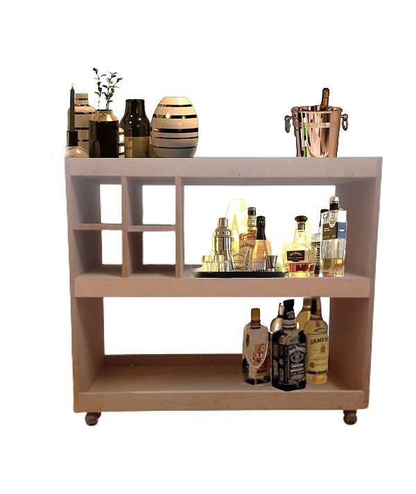 Aparador Bar Com Rodizios Natural Em Mdf [F031]