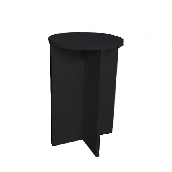 Banco Tampo Redondo 55cm Em Mdf Preto [F031]