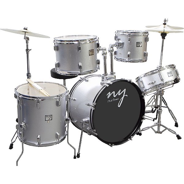 Bateria Acústica 2t Cromada Prata Com Banco Ny-f1rst [F097]