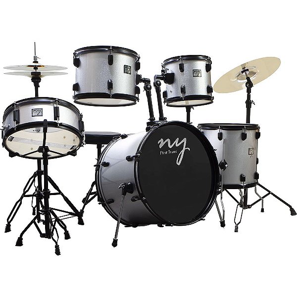 Bateria Acústica 2t Esl Prata Com Banco Ny F1rst [F097]