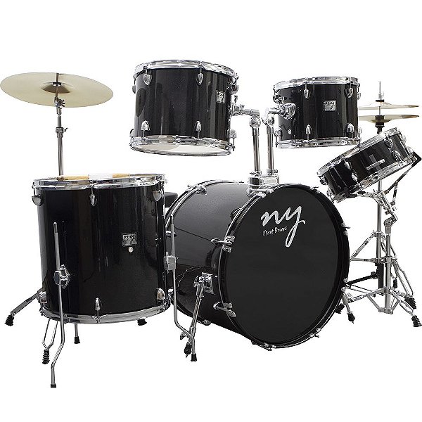 Bateria Acústica 2t Pr Sp Black Sparkle Preta Com Banco Ny F1rst [F097]
