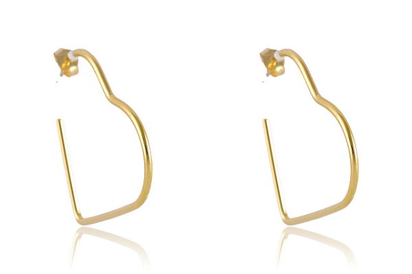 Brinco Argola Em Forma De Coração Folheado [F027]