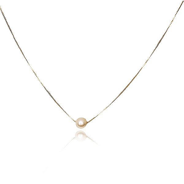 Colar Com Perola No Centro Folheado Em Ouro 18k [F027]
