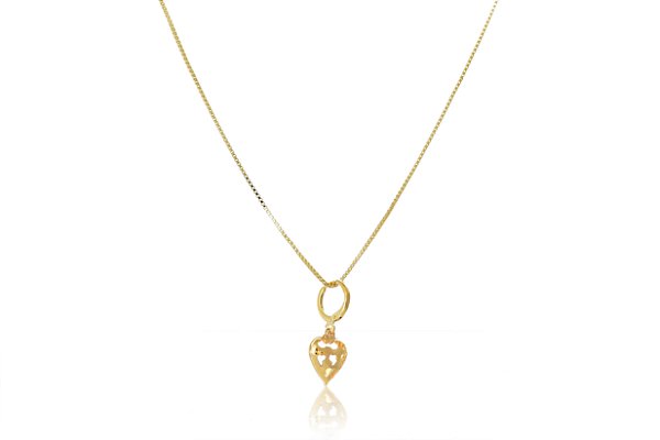 Colar Com Pingente Argolinha De Coração [F027]