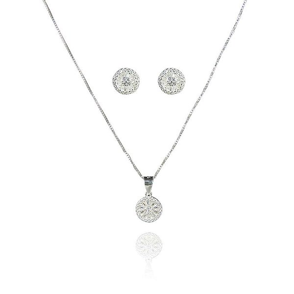 Conjunto Círculo Trabalhado Com Zircônia Em Prata 925 [F027]