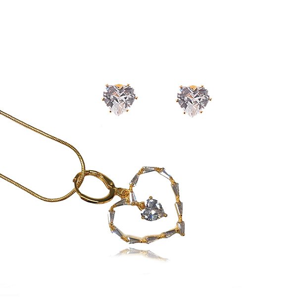 Conjunto Coração Trabalhado Com Zircônias [F027]